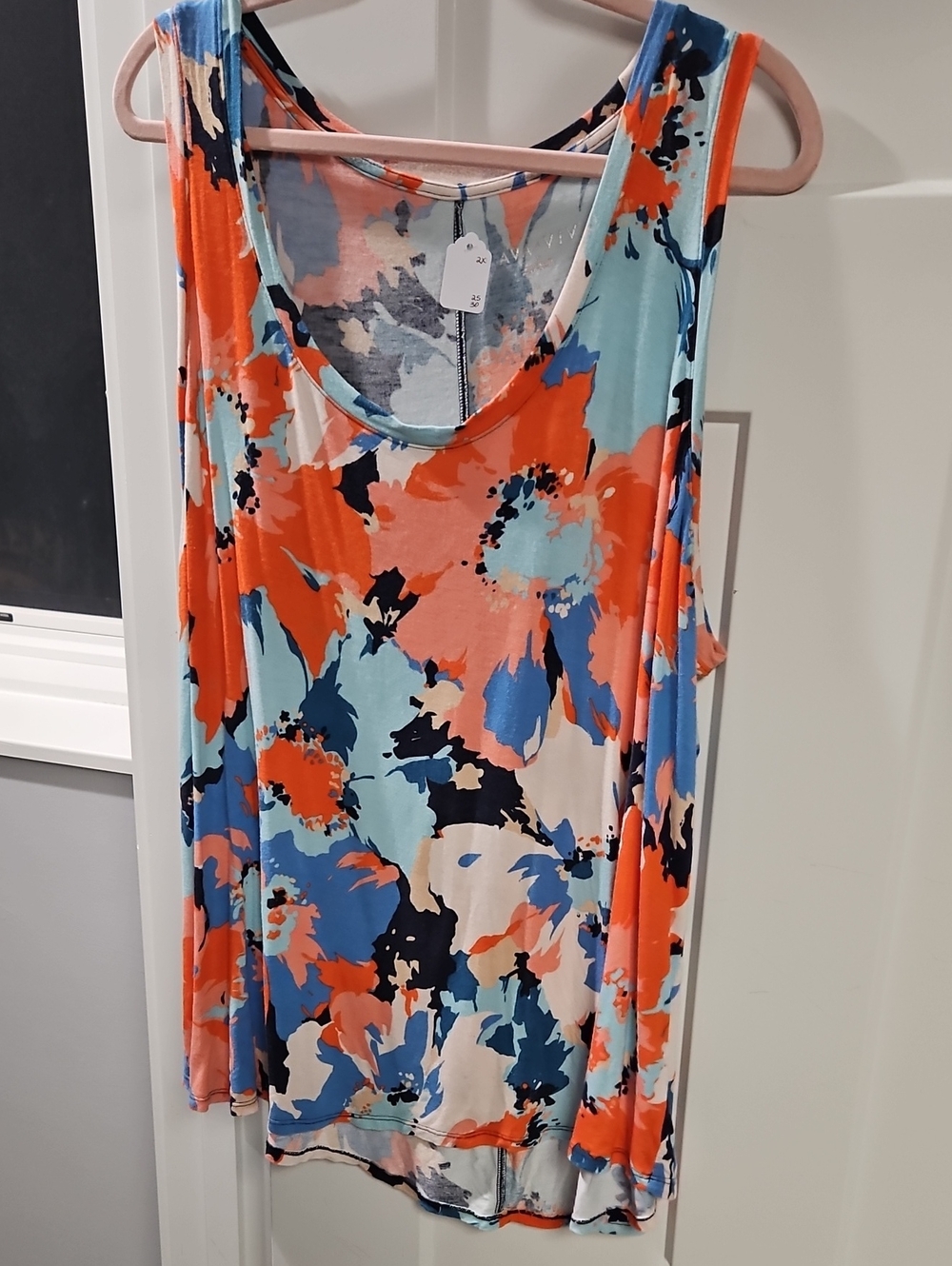 Ava & Viv Abstract Floral Tank Top - Orange, Light Blue & Navy